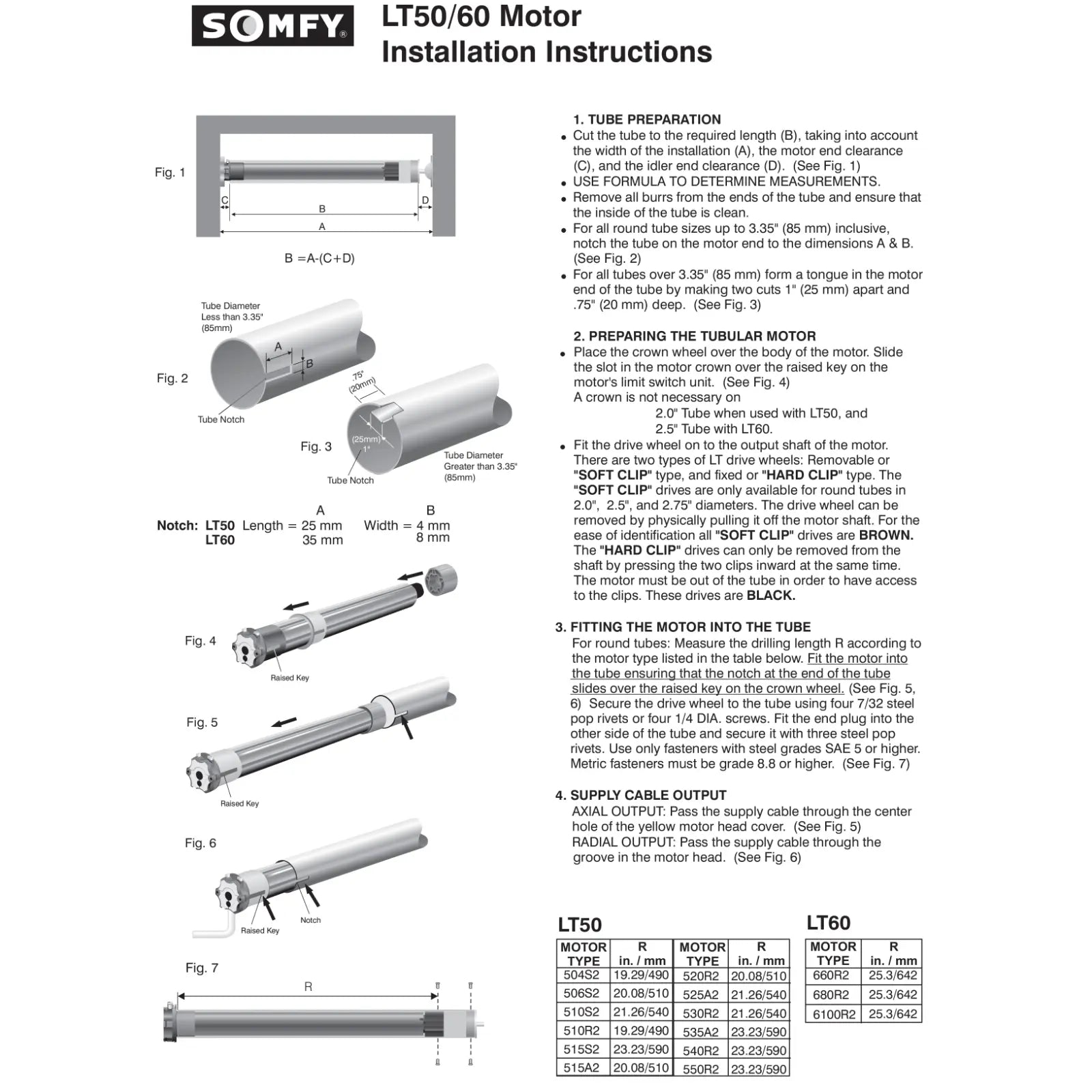 Somfy LT50 & LT60 Installation Instructional Guide