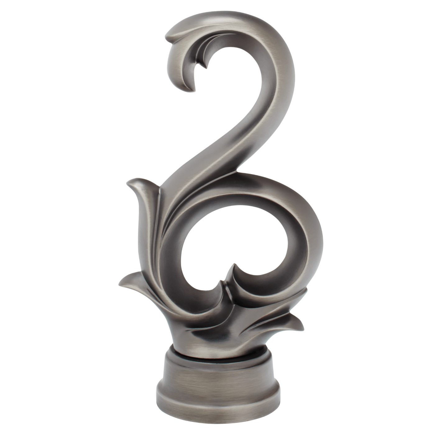 Decorative metal finial with intricate design on a white background