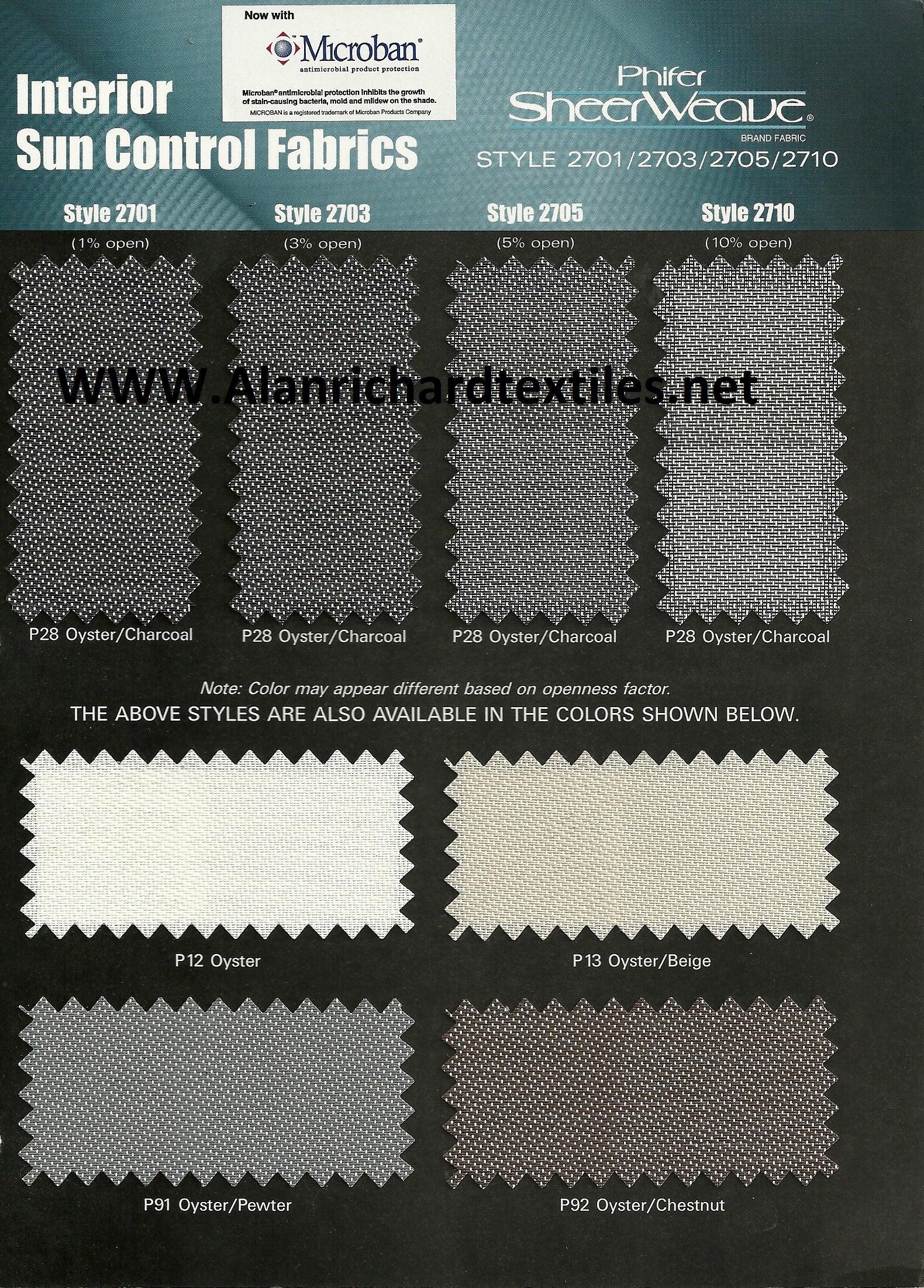 10-36"(Width) 2710 Series Phifer SheerWeave® Solar Shade - Alan Richard Textiles, LTD 2710 Phifer SheerWeave Series (10% openness)