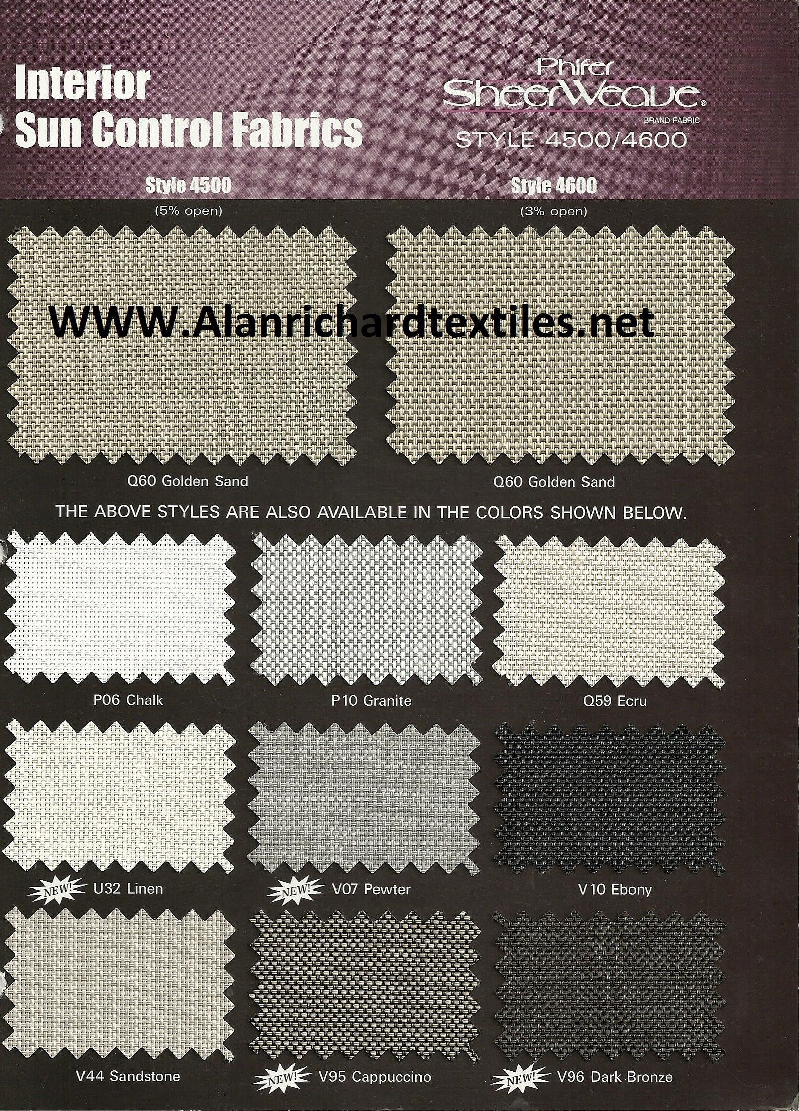 37"-45"(Width) 4600 Series Phifer SheerWeave Solar Shade - Alan Richard Textiles, LTD 4600 Phifer SheerWeave� Series (3% openness)
