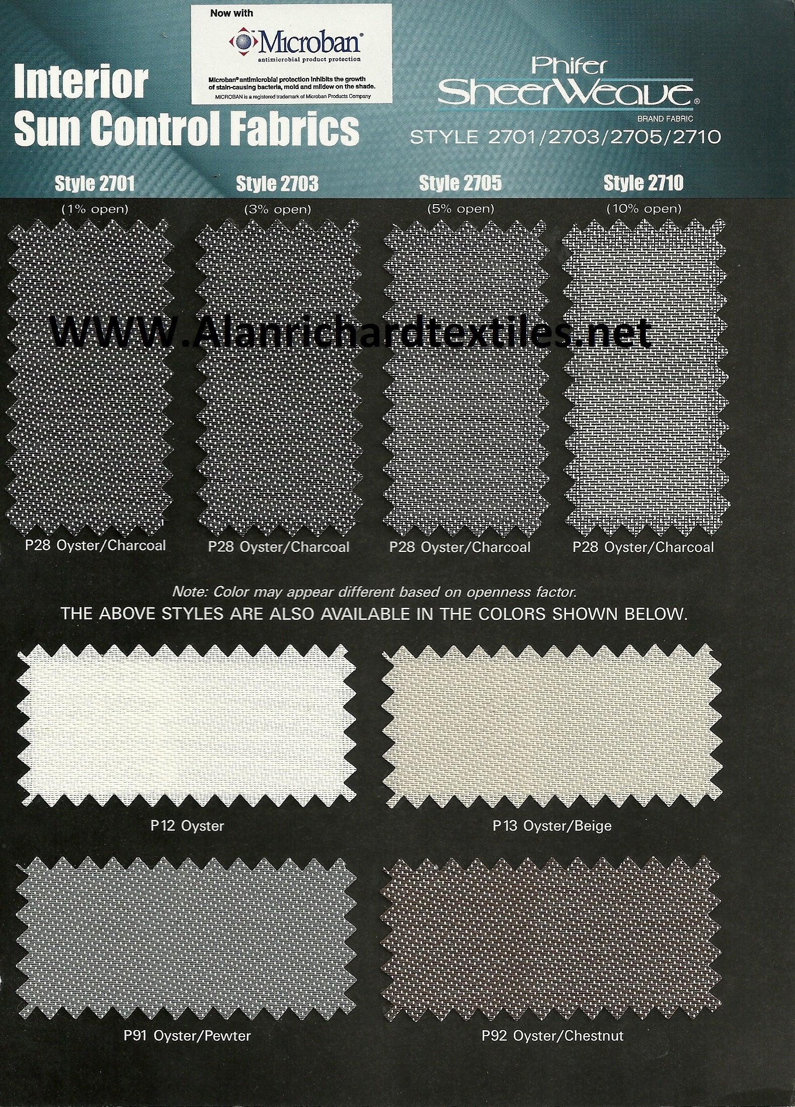 46"-59"(Width) 2705 Series Phifer SheerWeave® Solar Shade - Alan Richard Textiles, LTD 2705 Phifer SheerWeave� Series (5% openness)