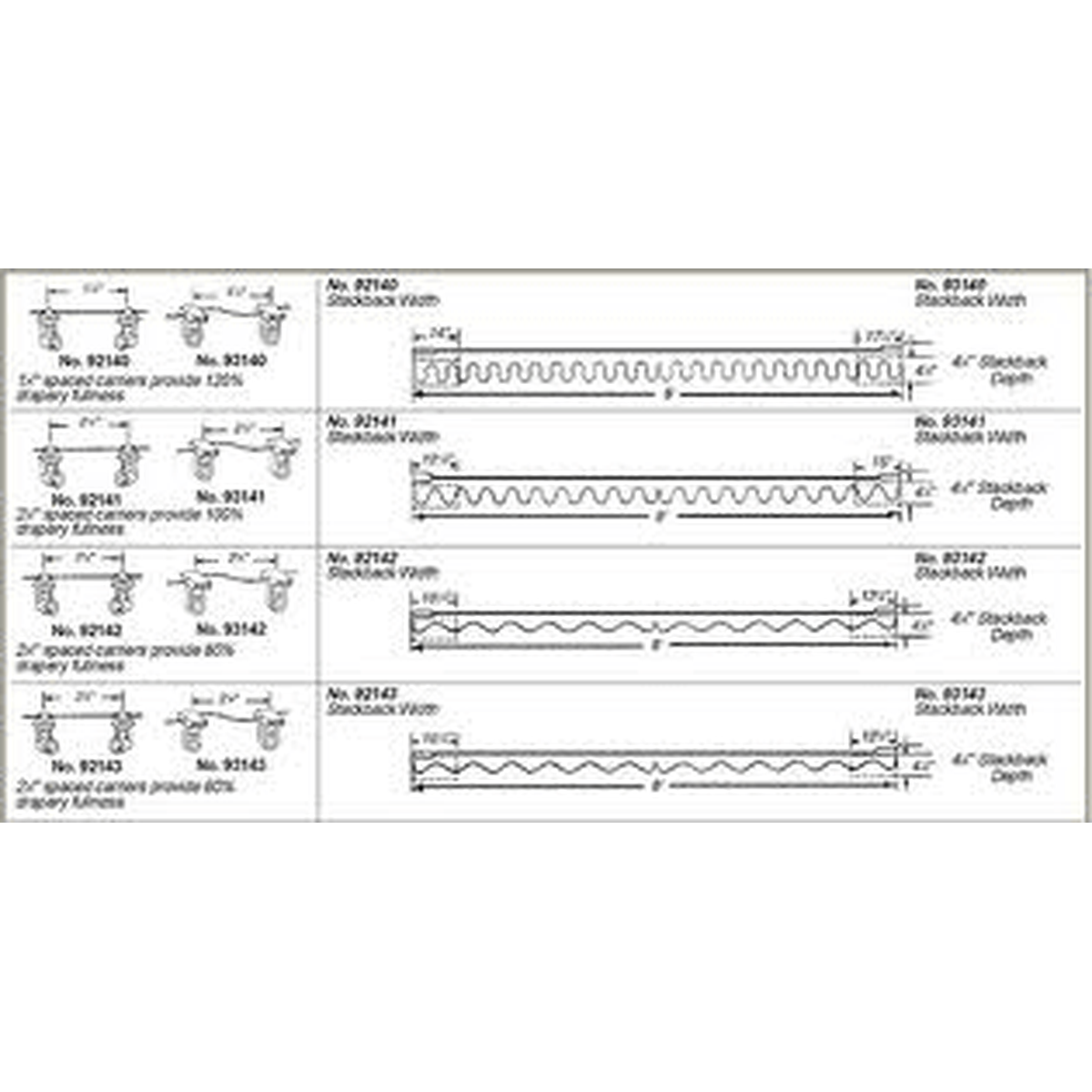 Ripplefold Carriers - 120% Fullness, 1-7/8" On Center - Kirsch Architrac - Series 94001, Kirsch Architrac - Series 94003, Kirsch Architrac - Series 94004, Kirsch Architrac - Series 94005, Kirsch Architrac - Series 94008, Ripplefold Tapes, Ripplefold Tapes And Carriers