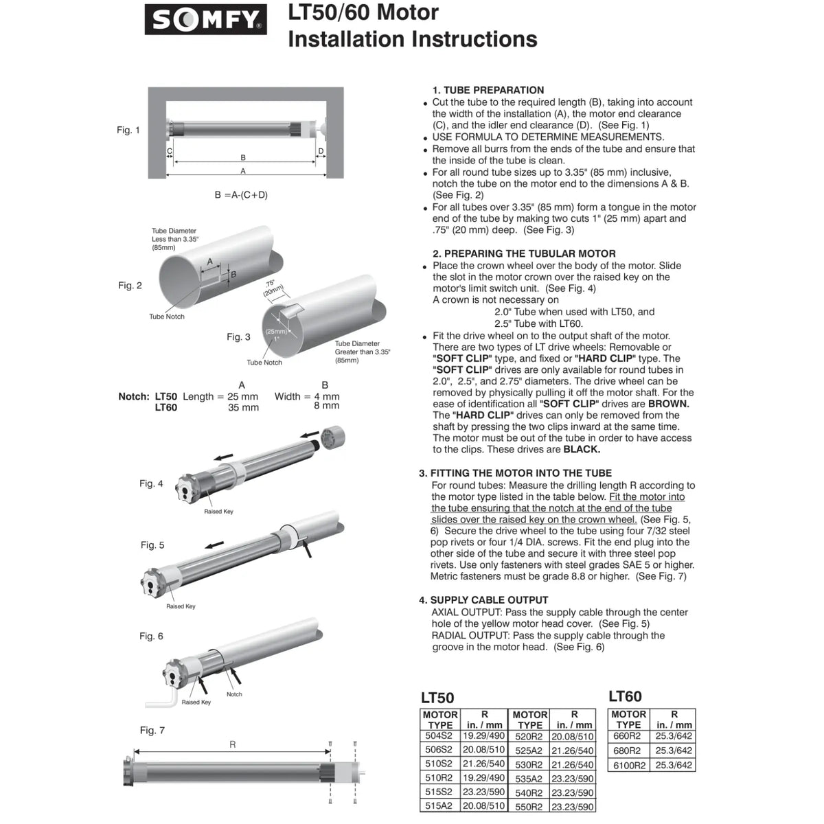 Somfy LT50 & LT60 Motor Installation Guide