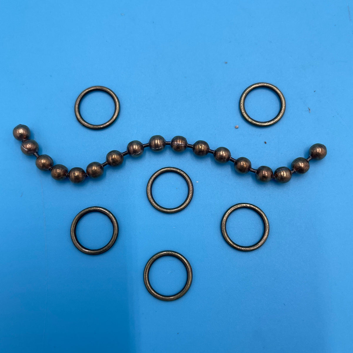Antique Brown Brass Beaded Chain & Rings