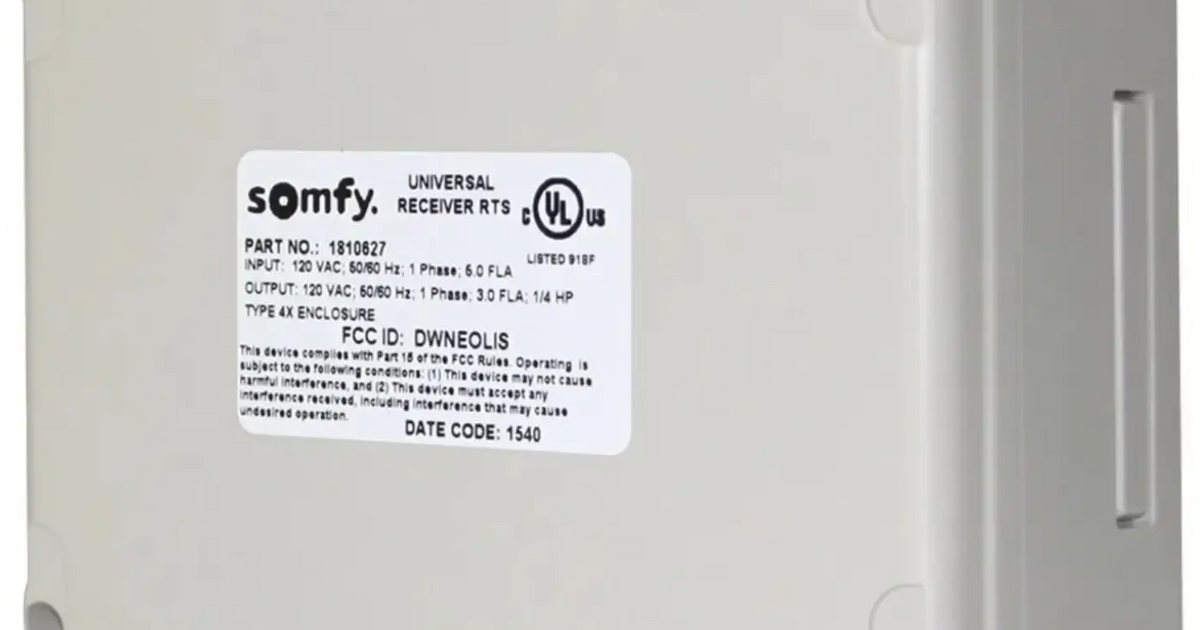 Somfy Universal RTS Receiver (For 110V AC Motors) - 1810627