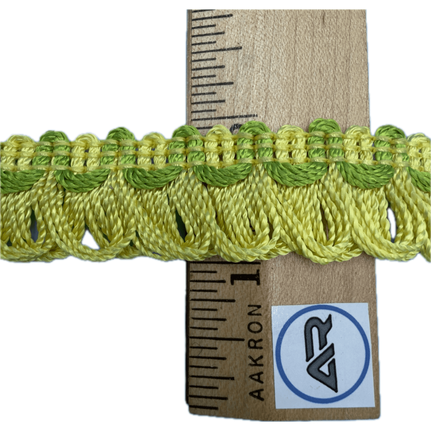 Conso Vintage 1" Loop Fringe Trim U06 Green/Yellow Close up