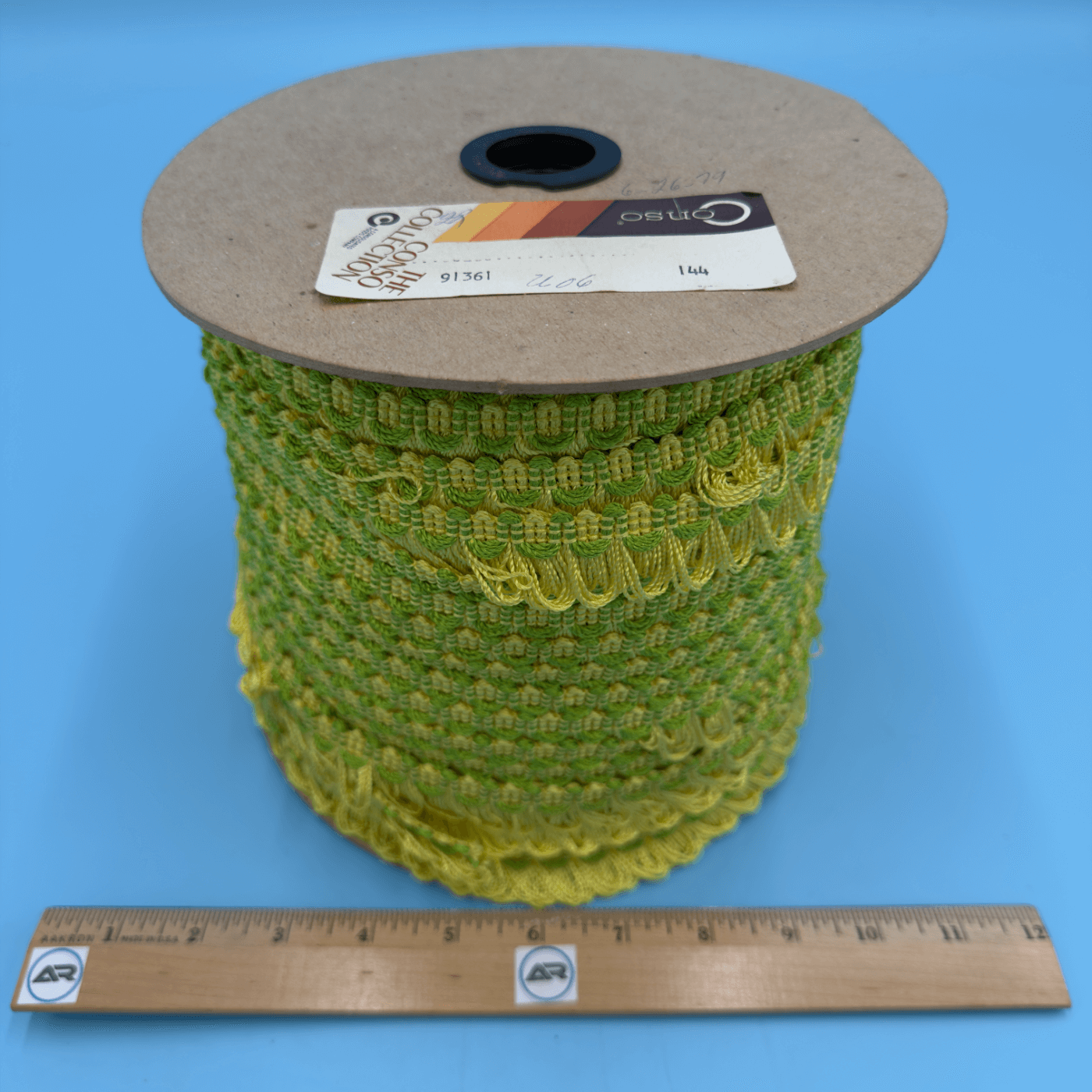 Conso Vintage 1" Loop Fringe Trim U06 Green/Yellow Roll