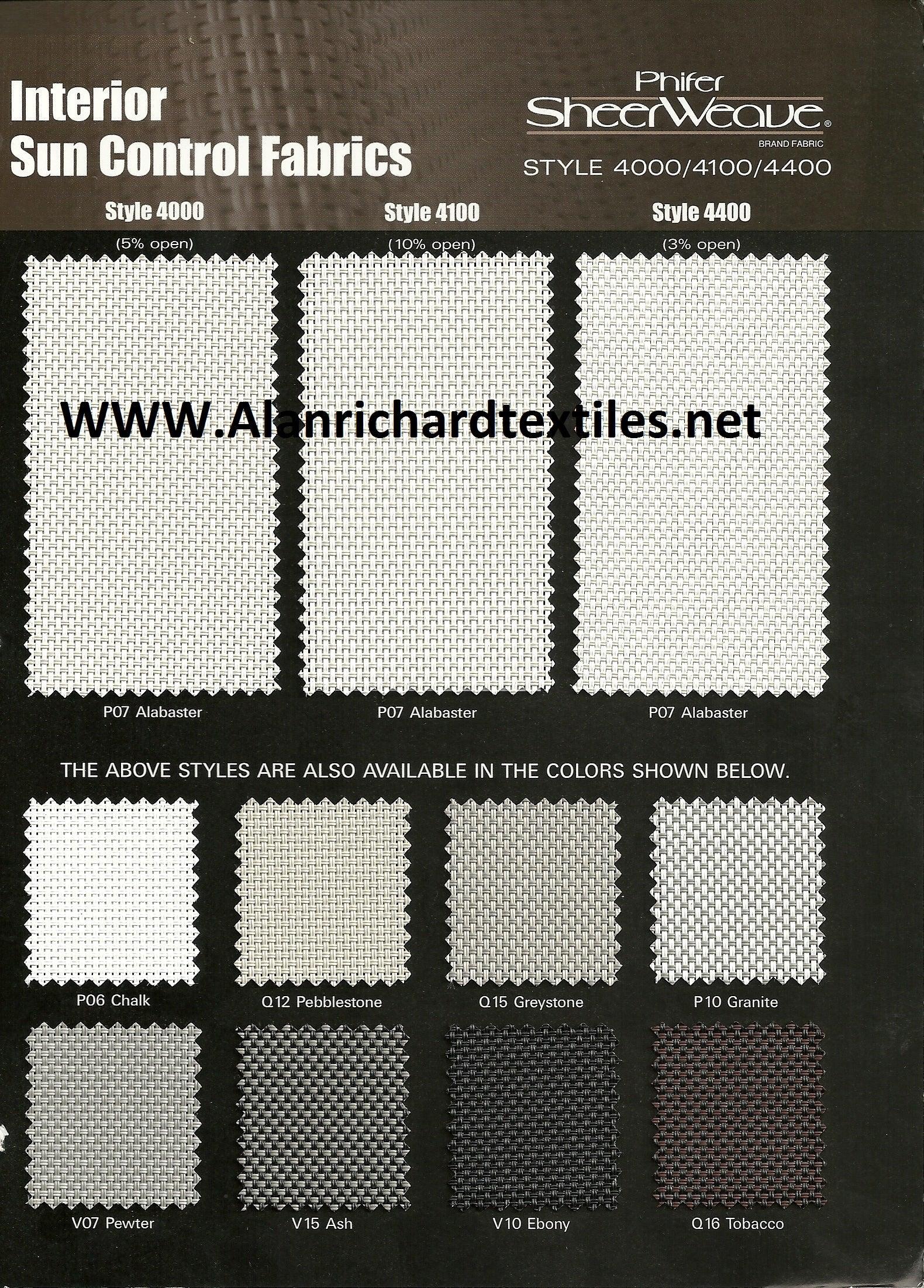 46"-59"(Width) 4100 Series Phifer SheerWeave® Solar Shade - Alan Richard Textiles, LTD 4100 Phifer SheerWeave� Series (10% openness)