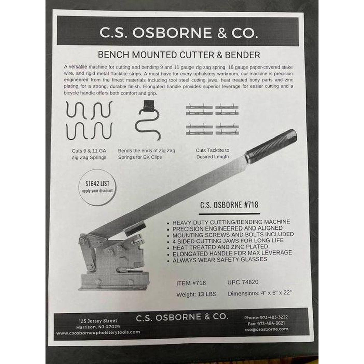 C.S. Osborne Bench Mounted Cutter & Bender - Alan Richard Textiles, LTD C.S. Osborne