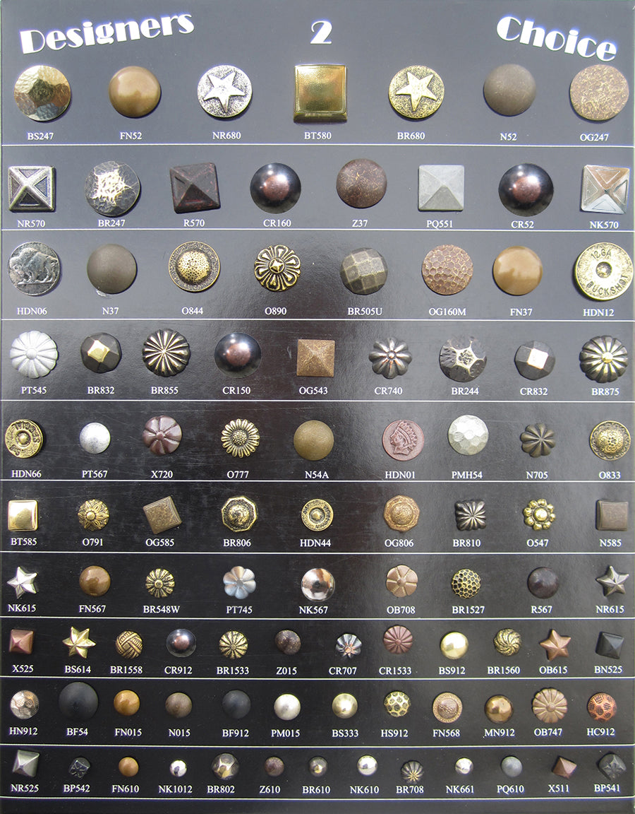 Designers Choice Decorative Nails Display Board #2 - Alan Richard Textiles, LTD Designers Choice Decorative Nail Collection